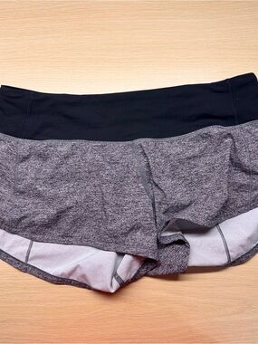 lululemon athletica Two-Tone High-Rise Athletic Shorts in Black and Heather Gray